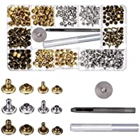 240 Piezas Remaches de Cuero- Kit Herramientas Botones de Presión- Remaches Piel Metalicos Doble Tapa- con Herramientas…